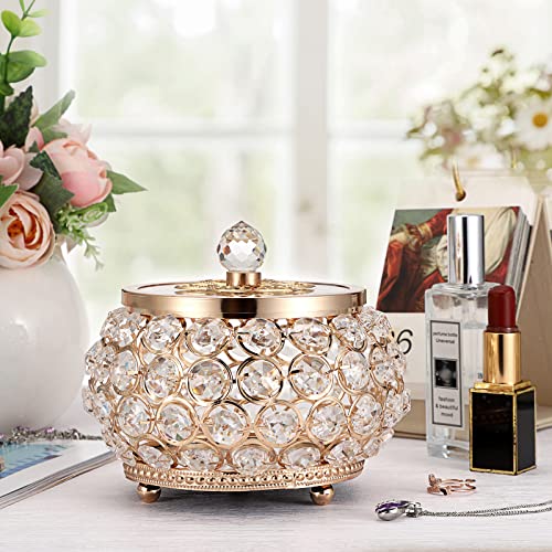Hipiwe Crystal Jewelry Trinket Box with Glass Lid Gold Mirrored Treasure Box Decorative Jewelry Box Ring Earrings Necklace Storage Keepsake Box Gift for Women Girls - Image 6