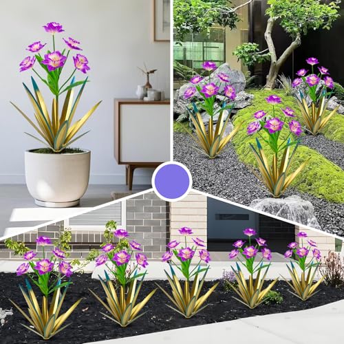 Image of Homight Metal Agave Plant Outdoor Decoration Outdoor Garden Decoration Daffodils Flowers Mexican Yard Art Daffodils Flowers Decorative Garden Gift (2 Big Purple Daffodil)