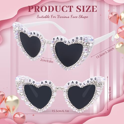 50th Birthday Glasses Heart Shape Sunglasses with Rhinestone for Women Friends Fifty Birthday Gift Accessories Party Favors4