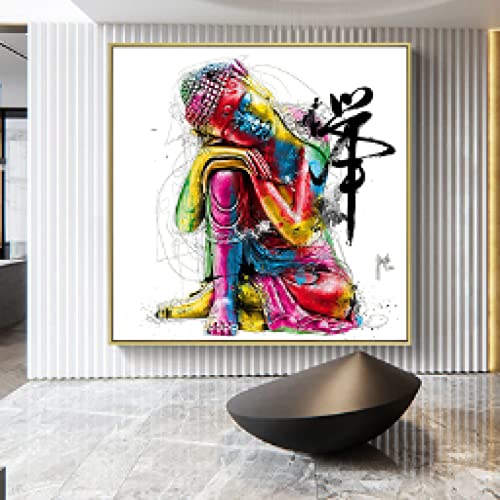 Impression murale Bouddha graffiti de haute précision sur toile haut de gamme 80x80 cm