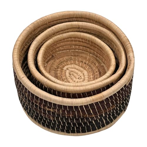 Handwoven African Nesting Baskets Set of 3 Handmade Raffia Basket