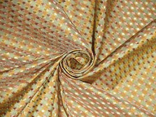 Taffetas de soie au mètre vert pastel doré saumon jacquard cj3 largeur 137 cm