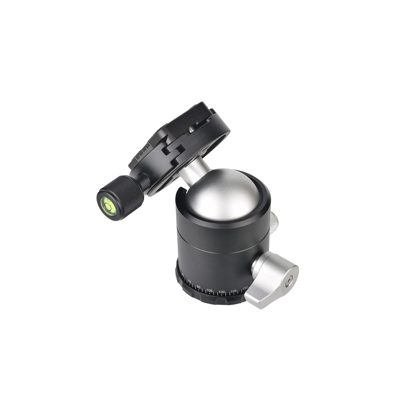 GOWENIC Testa a Sfera per Treppiede da 44 Mm, Testa a Sfera per Montaggio su Treppiede Panoramico per Fotocamera e Base Doppia Filettata con Piastra QR e Livella a Bolla, per Monopiede
