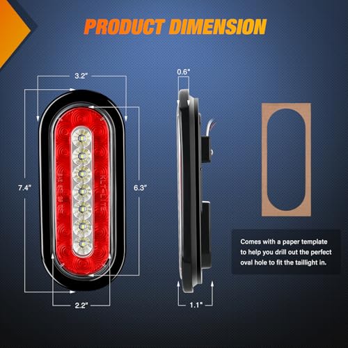 Image of Nilight 2PCS 6Inch Oval LED Trailer Tail Lights Red White 23LEDs w /Flush Surface Mount Grommets IP67 Waterproof Stop Brake Running Reverse Backup Light for Trucks RV