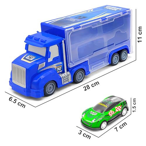 Image of VGRASSP Push and Go Carrier Truck Toy for Kids with 4 Mini Cars and Launch Button - Interactive Transport Vehicle Toy with Built-in Car Storage - Color As Per Stock