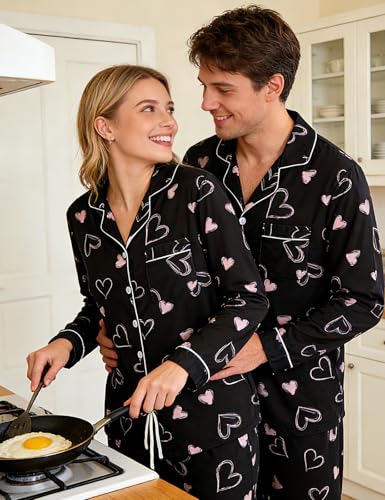 Image of RAISEVERN Couples Christmas Matching Pajamas 2 Piece Women Men Xmas Pjs Soft Pajama Set Long Sleeve Loungewear Warm Sleepwear