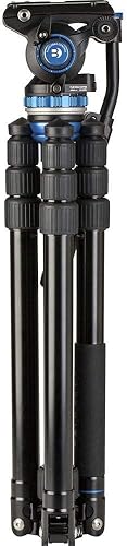 Vista 3 de Benro Kit de trípode de viaje de aluminio plegable inversa con cabezal de base plana S6PRO, columna central de nivelación y monopie convertible