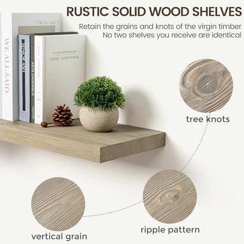 Image of Marsmiles 72 Inch Floating Shelf | 9.3 Inch Deep Grey Wood Shelf Set of 1 | 72''W x 9.3''D x 1.4''H Rustic Grey Wooden Shelves for Farmhouse Living Room Bathroom