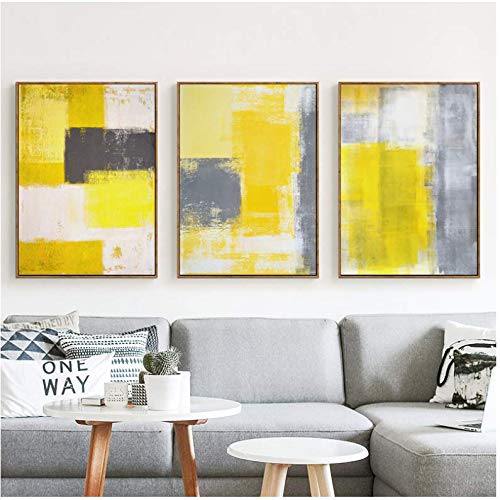 Peinture sur toile pour habiller un mur vide tableau jaune gris