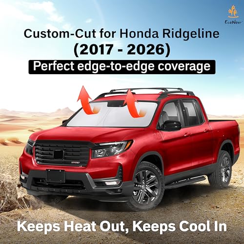 Image of EcoNour Windshield Sun Shade Compatible for Honda Ridgeline 2017-2026 | Custom Fit Pickup Truck Front Window Sunshade | Foldable Heat & UV Reflective Sun Visor