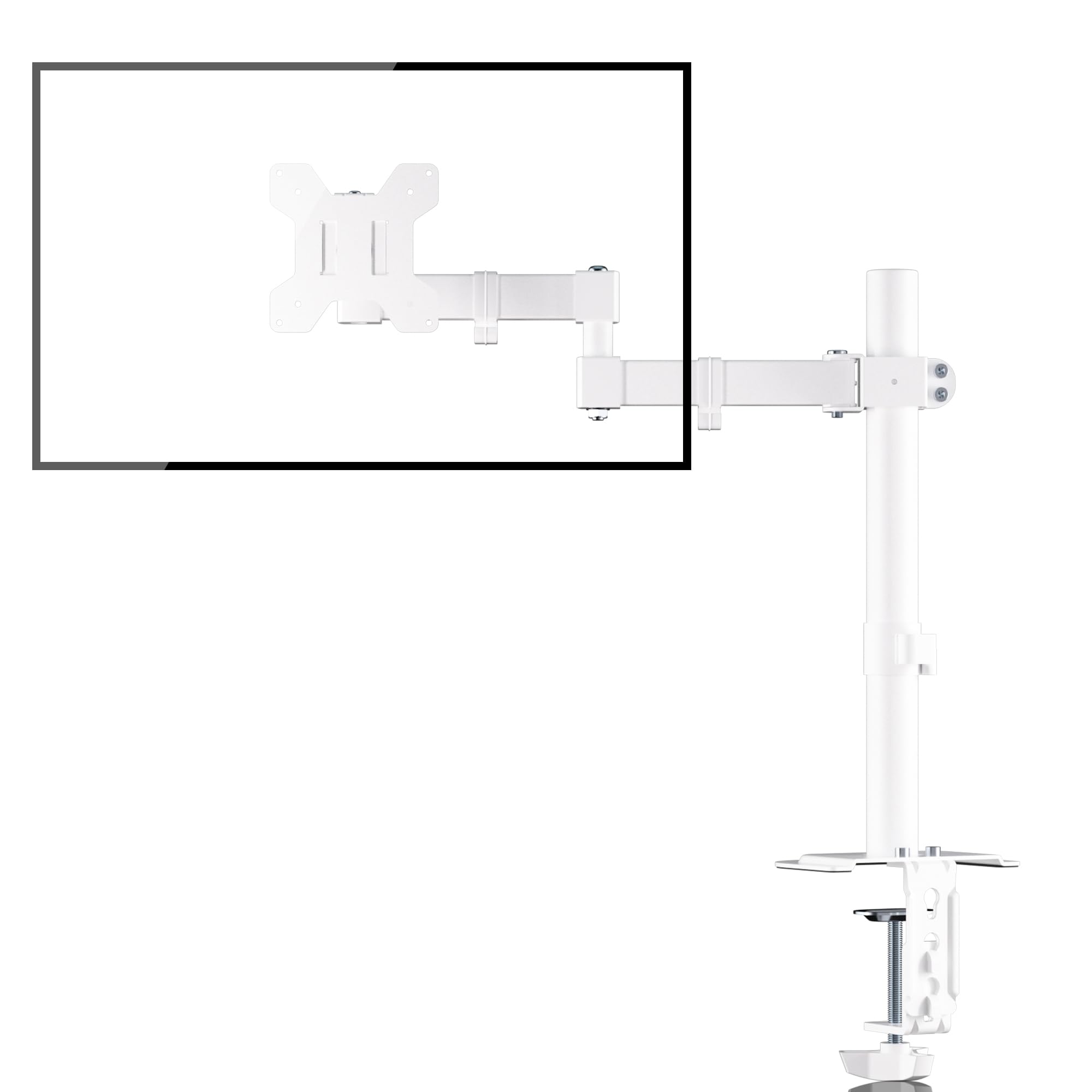 Bracwiser MD7421W Table Monitor Stand for 13-32 Inch Screens, Articulated and Rotatable Monitor Arm, Adjustable Height 406 mm, VESA 75/100 mm, Load 10 kg, Modern White Recycled Claim Standard Blended