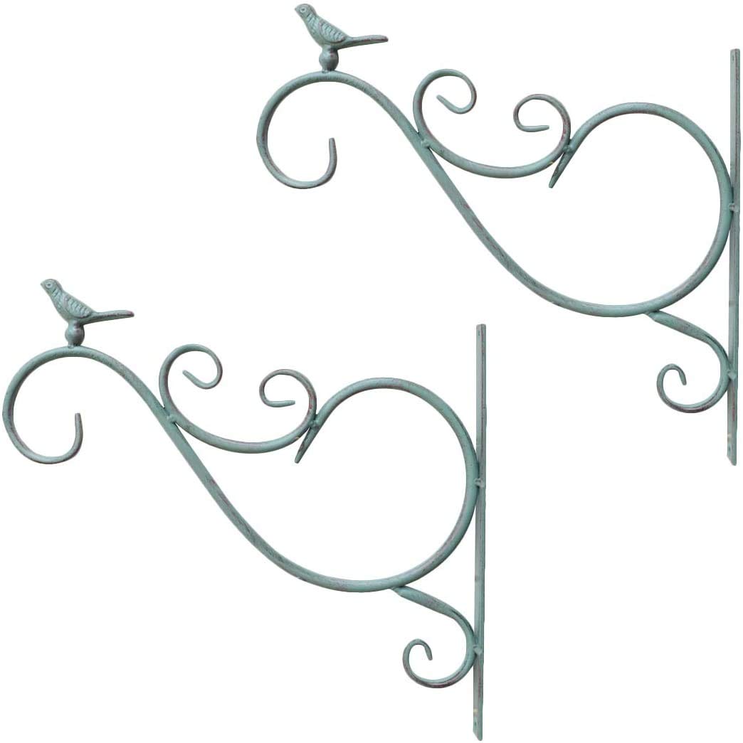 TentHome Vintage Hanging Basket Holder Hanging Basket Hook Wall 2 Pieces Wall Mount Hanging Bracket Plant Hook with Bird Figure for Flower Pot, Hanging Baskets, Wind Chimes, Lanterns (Green)