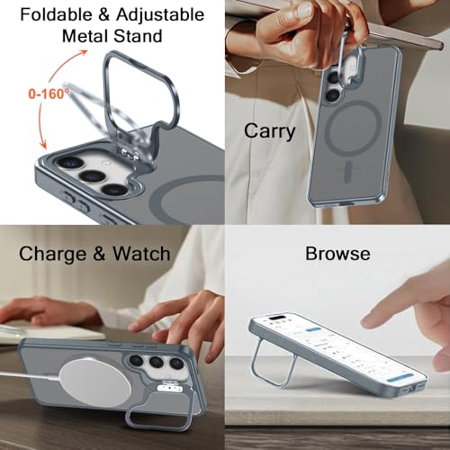 Image of TheGiftKart Hybrid Matte Frosted Back Cover Case for Samsung Galaxy S24 5G Compatible with MagSafe | Built-in Stand | Shockproof Hard Back Case Cover for Samsung S24 5G (PC & TPU, Translucent Grey)