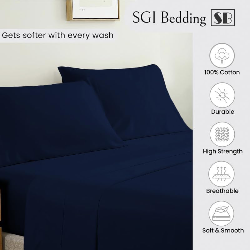 Miniatura 4 de SGI - Juego de sábanas de algodón de 1000 hilos, calidad premium, 4 piezas, 1 sábana bajera, 1 sábana encimera y 2 fundas de almohada, bolsillo