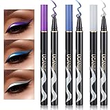 UCANBE 3 Color Metallic Glitter Waterproof Liquid Eyeliner Set for Eye Makeup, Silver Blue Purple Colored Eye Liner Pen, Pigmented Long Lasting Colorful Eye Liner, Makeup Gift Kit for Women