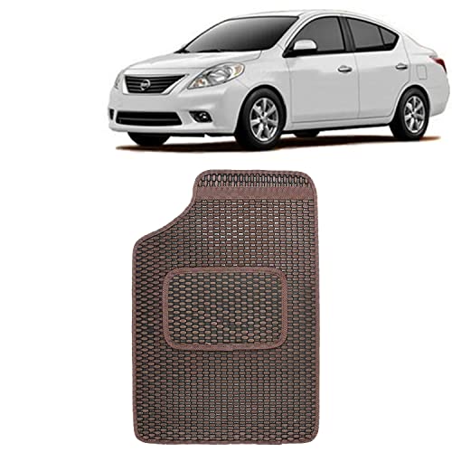 Image of Kingsway Dotted Design Car Floor Foot Mats Universal Fit for Nissan Sunny, Model Year : 2011-2014, Water and Dustproof, Color Brown, Set of 5 Pieces