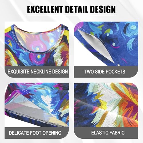 ALAZA Wolf Colorful Abstract Pajamas Set Short Sleeve Cotton Sleepwear Summer Pjs 2 Piece 5-14Y4