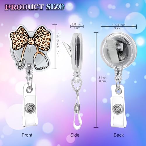Leopard Bow Badge Reel Retractable ID with Clip, Nurse Badge Holder for RN LPN CNA MA NP MA ER Night Shift Accessories — view 2