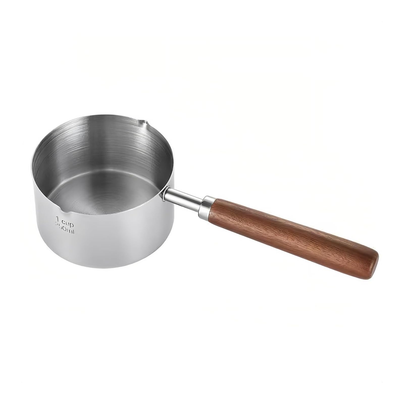 MALSSE 250ML Stainless Steel Small Saucepan with Wood Handle and Pour Spout for Kitchen and Dining Stainless Steel Small Sauce Pan