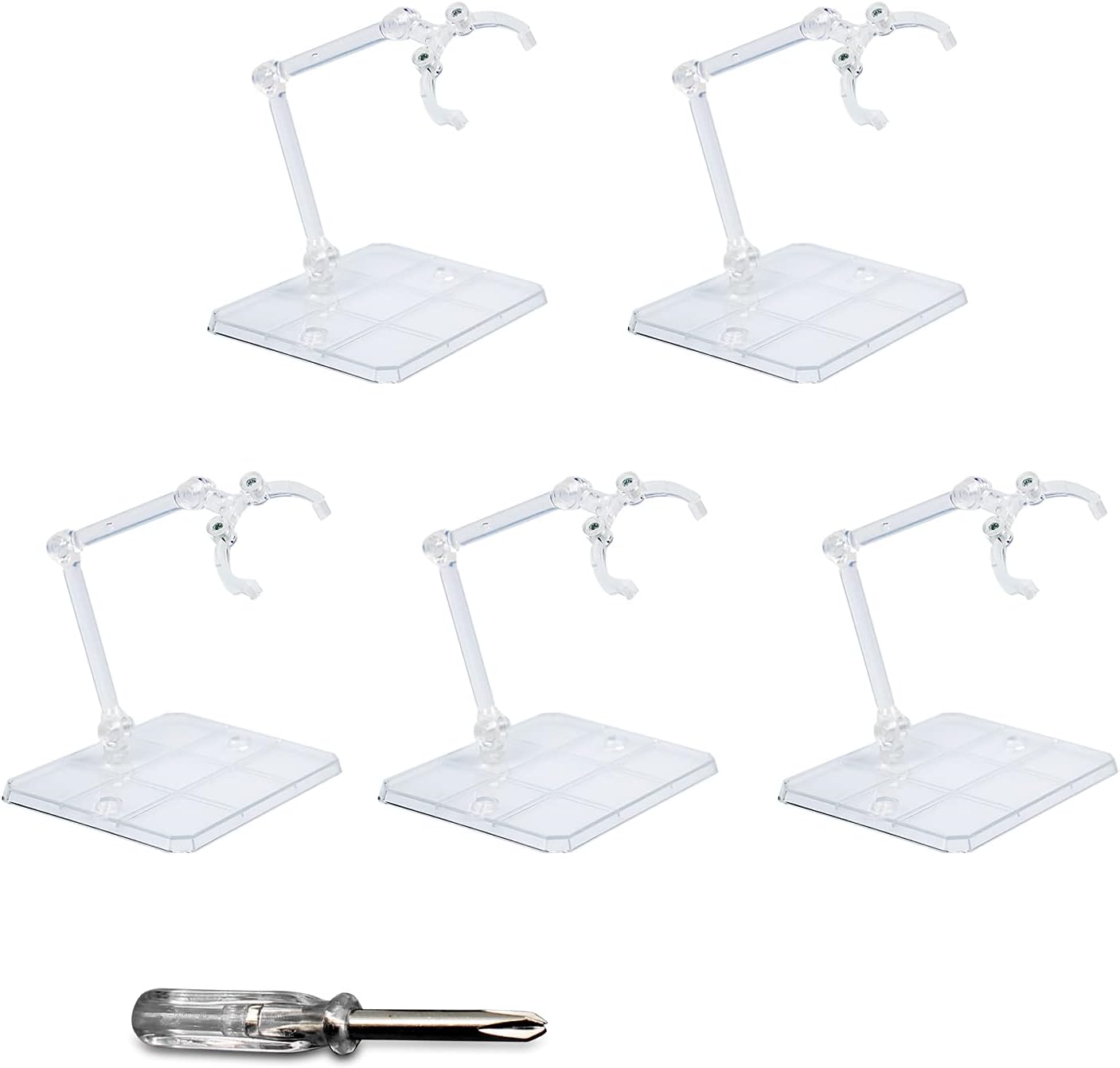 POMER Action Figure Stand, 5 Pcs Transparent Assembly Action Figure Display Holder Base Model Support Stand Compatible with 6" HG/RG/SD Gundam 1/144 Toy with Screwdriver