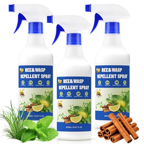 16 oz Peppermint Oil Wasp Repellent Spray for Outdoor, Carpenter Bee Repellent Spray, Mud Wasps Deterrent, Yellow Jackets Repellent for Fruit Tree Garden Yard Wood Patio, 3 Pack