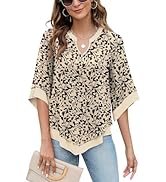 Micoson Womens 3/4 Sleeve Chiffon Blouses V Neck Double Layers Mesh Shirts Dressy Flowy Tunic Tops
