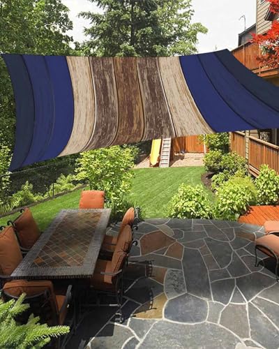 Sun Shade Sails Canopy 8'x10', Navy Blue Gradient Brown Rustic Wood Grain Texture UV Protection Outdoor Shade Canopy, Rust Resistant Tear Patio Sail Shade for Sunshade Outdoor Patio Backyard Garden