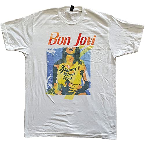 Bon Jovi Slippery When Wet Original Cover Officiel T-Shirt Hommes Unisexe - Les Beatles, Paul McCartney, John Lennon, RIngo Starr, George Harrison Bon Jovi Slippery When Wet Original Cover Officiel T-Shirt Hommes Unisexe