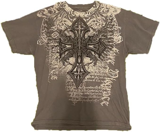 Men's Y2K Vintage T-Shirt Gothic Cross Graphic Print T-Shirt Round Neck Short Sleeve Tops2