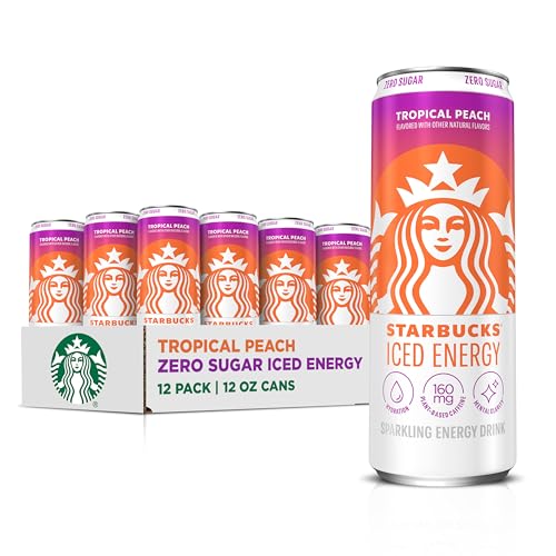 Starbucks Iced Energy Drink, Tropical Peach, Zero Sugar Energy Drink, Plant Based Caffeine,...