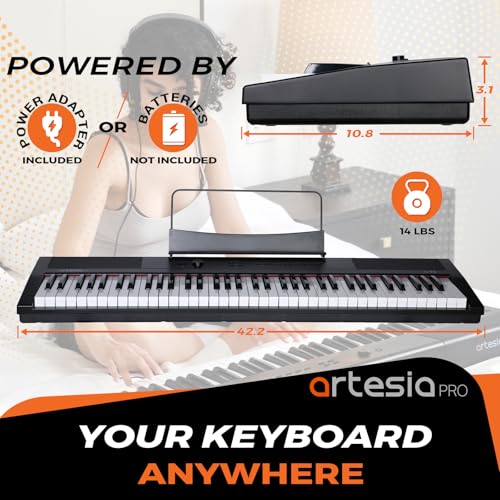 Image of Artesia Portable 73 Key Weighted Keyboard With Full-Sized Velocity Sensitive Keys, Digital Piano Beginner Set Include AMH-10 Headphones, Dust Cover, Keyboard Stickers and Free Melodics Piano Lessons