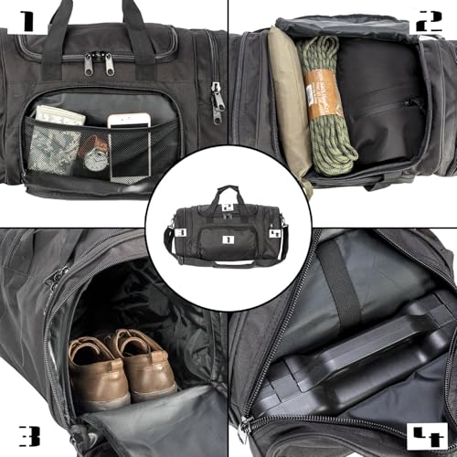 Small Duffel Bag Military Tactical Outdoor Gym Bag with Shoes Compartment for Sports Camping Hunting (Black)3