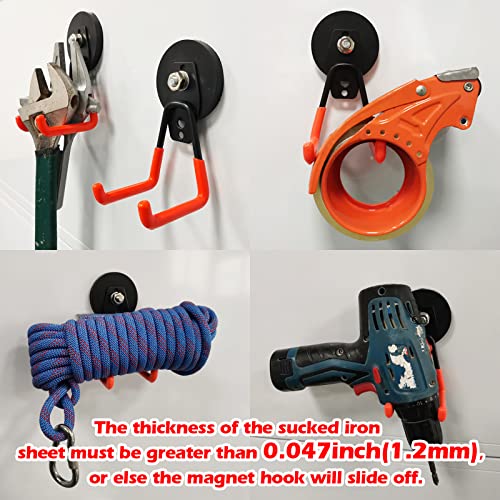 Ulibermagnet Heavy Duty Large Garage Magnet Hooks, 2 Pack Strong Storage Utility Magnetic Hooks With Anti-Slip Coating For Indoor & Outdoor Hanging (Orange) #TOP4