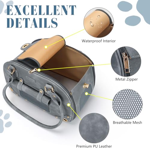 Image of Dog Carrier Purse, Pet Bag Bling Waterproof Premium Leather Pet Travel Portable Bag for Cat and Small Dog Home & Outdoor Small Grey