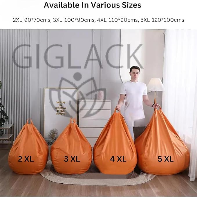Image of 4XL Bean Bag with Footstool & Cushion Ready to Use Filled with Beans | Faux Leather Bean Bag Chair for Home (Orange, XXXL)