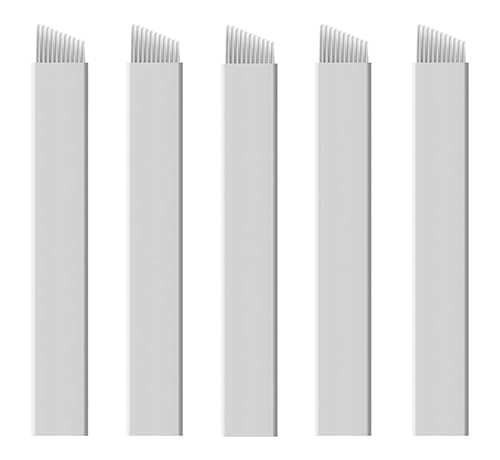 Xiaoyu 50 agujas Microblading, maquillaje permanente manual tatuaje hoja bisel para cejas tatuaje plumas blanco, 11 pines