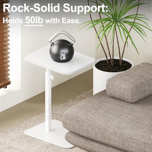 Image of HzTinT Side Table Sofa Tray for Couch Heavy Metal Base Swivel /Adjustable Height, Sofa Bed Bathroom Study TV Tray C Shaped End Table Food Snack Trays for Eating