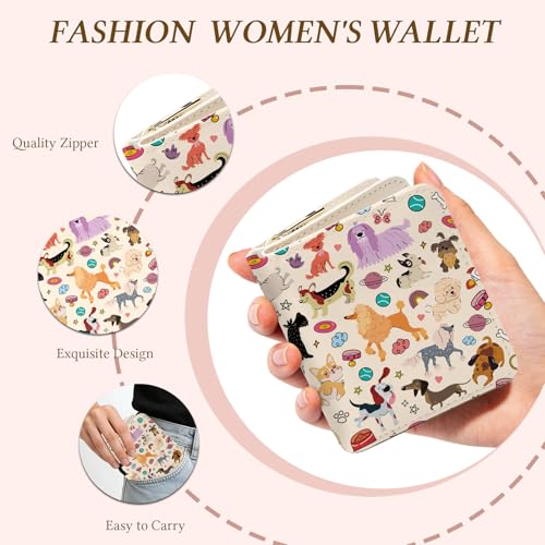 Image of Cute Dog Wallet for Women, PU Leather Accordion Wallet, Zipper Coin Purse | Women's Cute Dog Accordion Wallet, Credit Card Holder with 1 ID Window 14 Card Slots, Gift for Wife Daughter Ladies