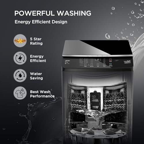 Image of Lloyd 8 kg 5 Star Fully Automatic Top Load Washing Machine I 5D Ultra Wash with Dual Detergent Case (GLWT805L50EB, Ebony Black)