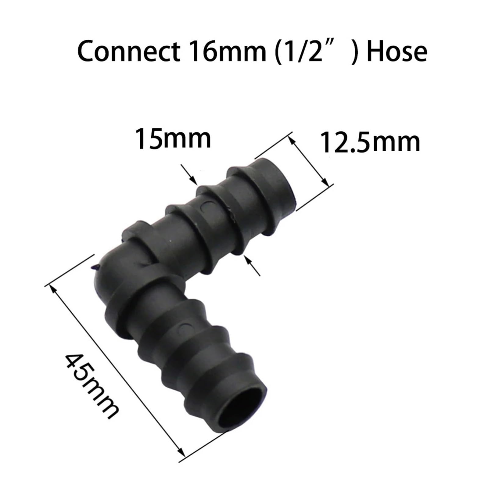 Codo de púas de 16mm, 20mm, 25mm, conector de 90 grados for microirrigación, tubo de PE, manguera, conexión por goteo, accesorio for riego de jardín(16mm)