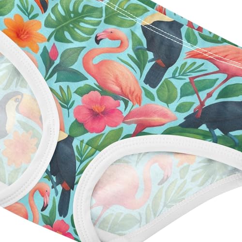 Pink Flamingos Toucan Plants Cute Panties Girl Girls Underwear Toddlers Cotton Florals Briefs Undies Kids 2t4