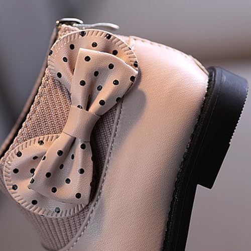 IWIHMIV Girls Bow Knot Ankle Boots Round Toe Comfortable Booties with Back Zipper Flat Thick Sole Non Slip Short Boots4