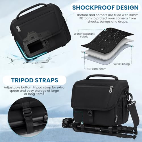 Image of ZORBES Travel Camera Bag Organizer Bag Multi-Compartment and Pockets, Waterproof Polyester Bag with Handle & Shoulder Strap, Universal Camera Storage Bag for DSLR /SLR /Mirrorless Camera, 25x16x20cm