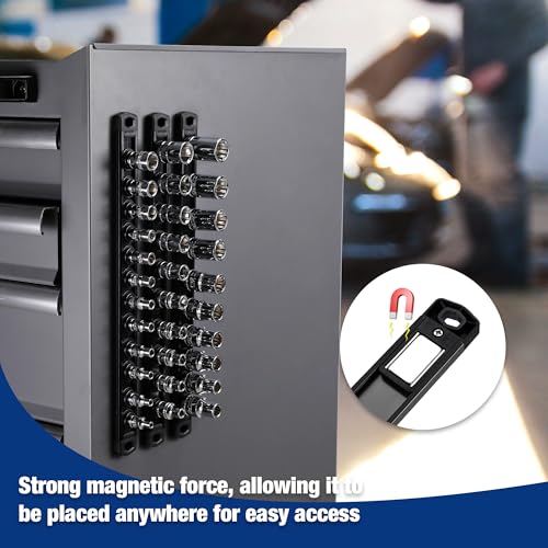 Image of WORKPRO Magnetic Socket Organizer, 3 /8-Inch Drive Aluminum Alloy Socket Rail, Heavy Duty Socket Holder, Socket Rack Kit 3 /8-Inch x 10 Clips Black (Socket not Included)