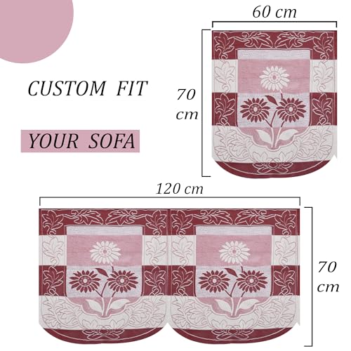 Image of Kuber Industries 2+1 Seater Sofa Set Cover | Sofa Slipcover Protector for Home Living Room, Hall & Office Couch | Flower Strips- Red & Cream