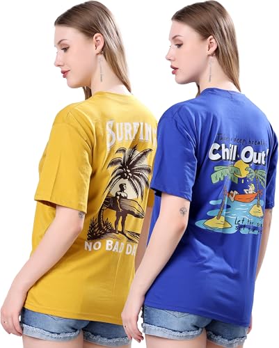 Image of London Hills Women's Cotton Blend Oversized Fit Oversized Tshirt || Oversized Tshirt- Pack of 2