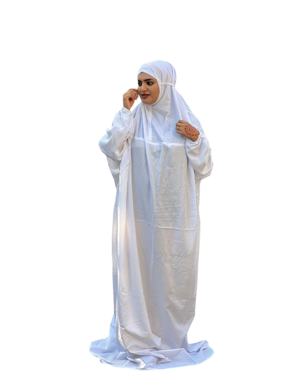 Islamic Prayer Dress for Women- Free Size (Above 20 Years), Muslim Dress with Hijab, Jilbab/Niskarakuppayam/Namaz Khim (White)-image-47