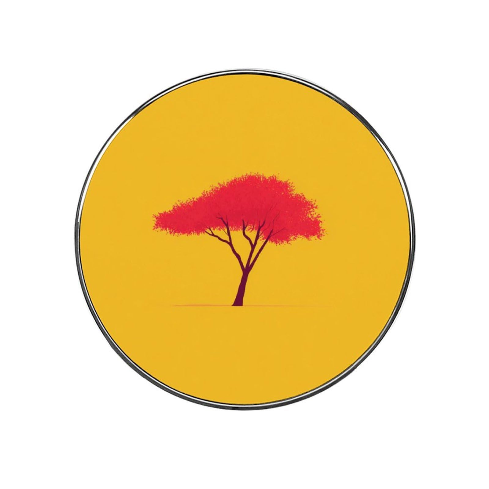 Minimal Red Tree on Yellow Fridge Magnets DIY Art Round Magnetic Refrigerator Sticker for Home Kitchen Car Garage Decor