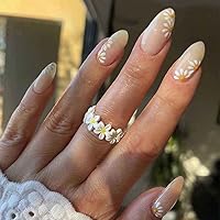 Vista 10 de RikView uñas postizas de punta francesa de longitud media, uñas azules falsas con diseño de remolinos, uñas acrílicas en forma de almendra