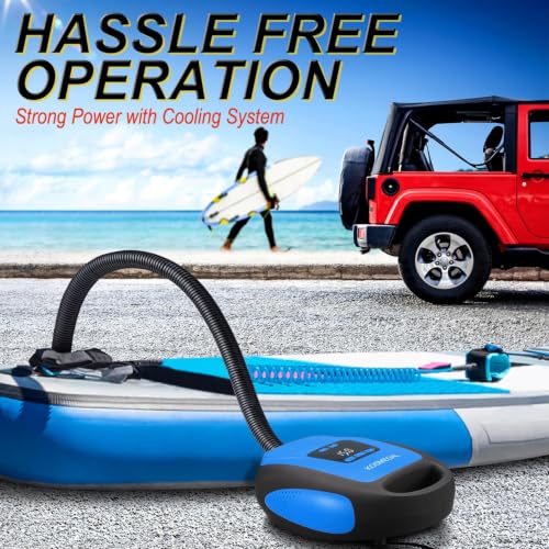 Image of Paddle Board Pump Electric Portable, KOSMEGAL SUP Pump for Paddleboard, Professional 20PSI Air Compressor with Auto-Off, Deflation Function and 12V DC Car Connector for Inflatables, Kayaks and Boats